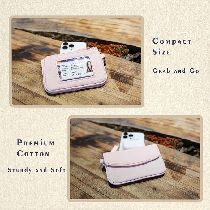 WONDERFUL FLOWER Card Holder, RFID Blocking, ID Holder with Lanyard for Women, Dual Pockets, Badge Holder, Lanyard Wallet, Fabric Keychain ID Pouch, Pink