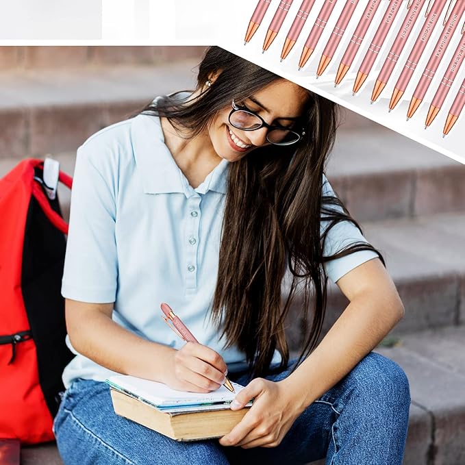 Zonon 12 Pieces Inspirational Pens Bulk Easter Basket Stuffers Motivational Quotes Ballpoint Pens with Stylus Tip Inspirational Gifts for School Office Teachers(Rose Gold,Motivational Style)