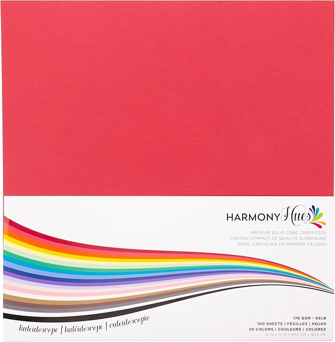 Cardstock 12 x 12 Paper Pack - 65lb Card Stock for Crafts, Cardmaking, Art Projects - 100 Square Scrapbook Sheets, 20 Assorted Colors - Double Sided with Solid Core, Kaleidoscope