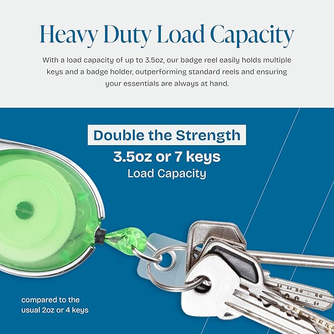 Will Well ID Badge Holders with Clip and Keyring - Horizontal Clear Plastic 3.7" x 2.5" Sleeves Fit Up to 3 Cards - Retractable 24" UHMWPE Fiber Pull Cords - 2-Pack, Transparent Green Reels