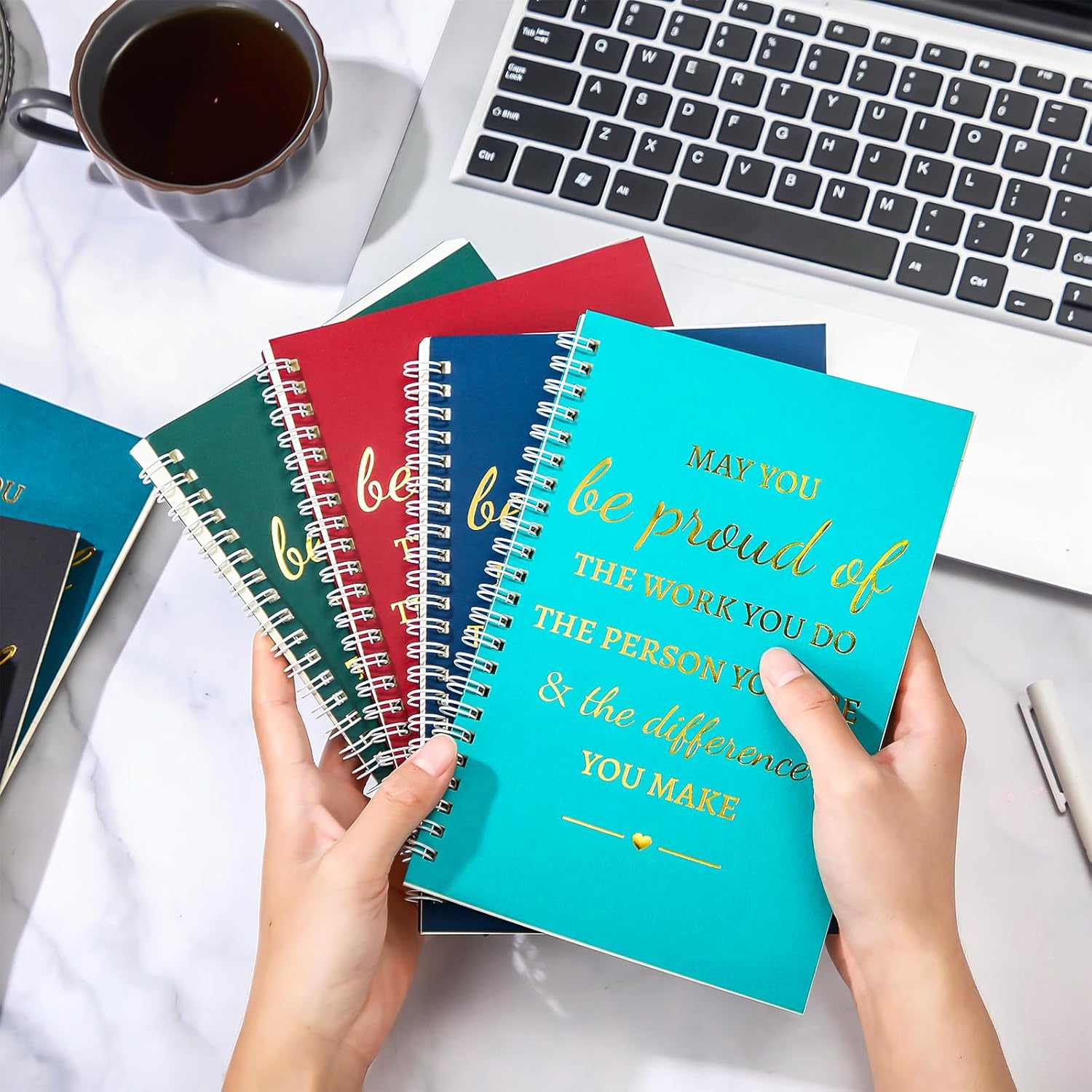 Colarr 24 Pcs A5 Inspirational Spiral Notebook Bulk Appreciation Gift 6x8 Inch Motivational Notepad 100 Page/50sheet Lined College Ruled Journal for Employee Coworker Teacher Nurse (Dark Colors)