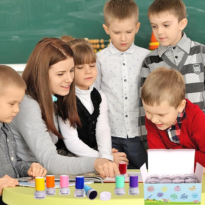 Teacher Stamps Self Inking for Classroom Rubber Stamp for Grading Homework Test Motivation Students Behavior Reward Supplies 8Pcs