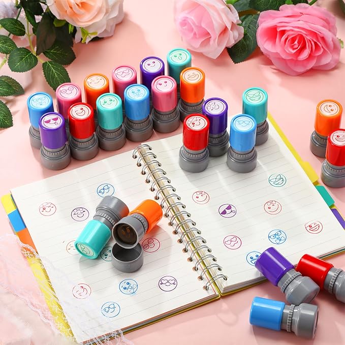 Yinder 24 Pcs Teacher Stamps for Classroom Self Inking Classroom Stamps Bulk for Teachers Elementary Colorful Motivational Encouraging Gifts(Expression)
