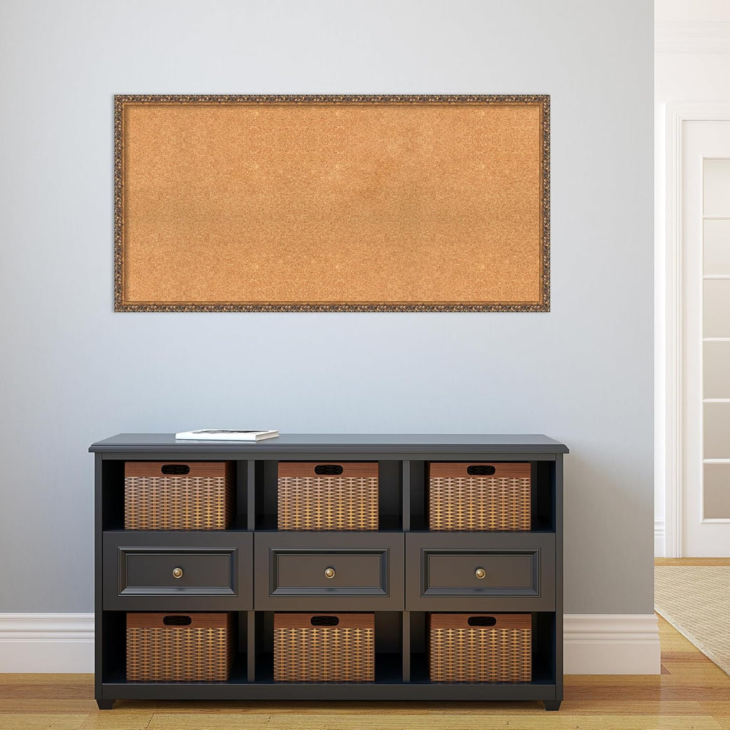 Amanti Art Natural Cork Board for Wall, 24x48 Vision Board with Bronze Frame, Oversize Corkboard Office Decor for Home Organization, Traditional Corkboard Pinboard to Display Items for Home