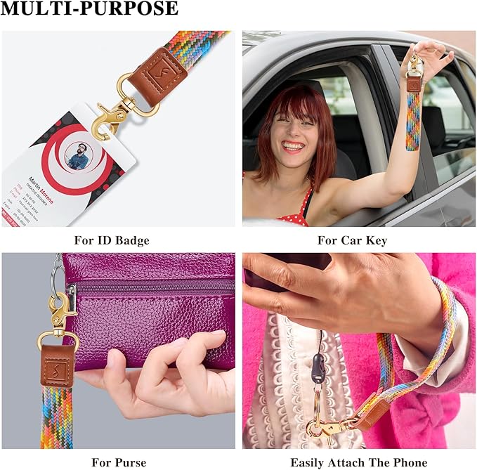 Fishent Stretchy Wristlet Keychain,Braided Cute Wrist Lanyards for Keys, Key Chain Holder for Women Men, Wrist Strap Keychain for Car Keys Phone Camera Wallet ID Badges Card (Colorful Pink)