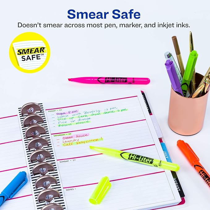 AVERY Hi-Liter Pen-Style Highlighters, Smear Safe Ink, Chisel Tip, 6 Assorted Color Highlighters (23585)