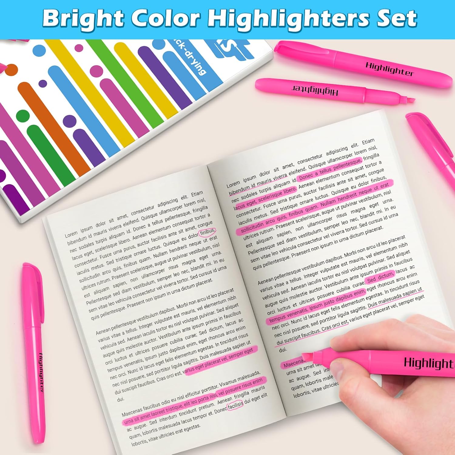 Duchong Highlighters, 30 Packs Pink Highlighter Bright Colors Bulk, Chisel Tip Dry-Quickly No Bleed Highlighter Markers for Adults Kids, Office Classroom Must Have, School Supplies for Teachers