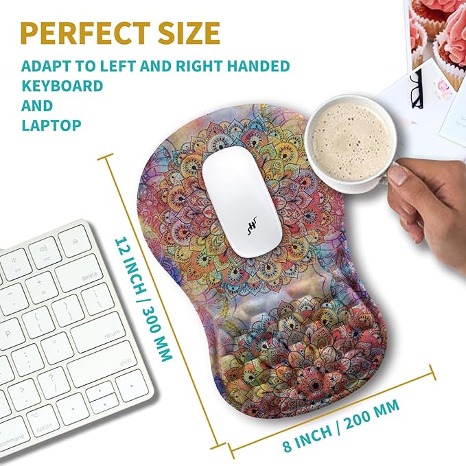 Hokafenle Ergonomic Mouse Pad Wrist Support, Wrist Rest Mousepad for Carpal Tunnel Pain Relief with Integrated Memory Foam Slope Massage Bulge (11.8x7.9 inch,Mandala