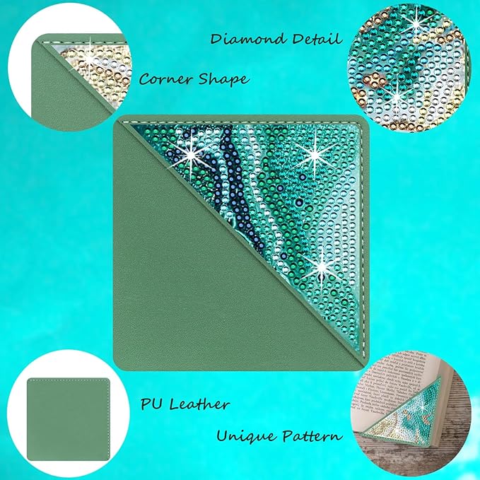 Diamond Art Painting Bookmarks,8Pcs DIY Cute Diamond Art Kits for Adults, Corner Bookmarks Small Crafts Kit for Women Book Lovers (Ocean)