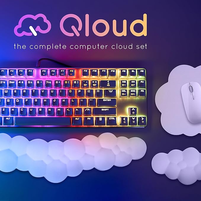 Qloud Cloud Wrist Rest Keyboard Wrist Rest for Computer Keyboard Pad, Cloud Keyboard Wrist Rest, Wrist Pad for Keyboard, Memory Foam, Non Slip Base, Comes with Mouse Pad - Soft Gray