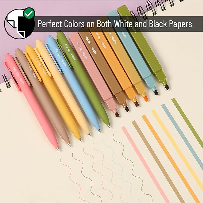 Mr. Pen- Aesthetic Highlighters and Gel Pens, 12 Pack, Bright Colors Bible Highlighters No Bleed, Colorful Ink Gel Pens, Cute Highlighter Pens, No Bleed Highlighters for Bibles, Aesthetic Gel Pens