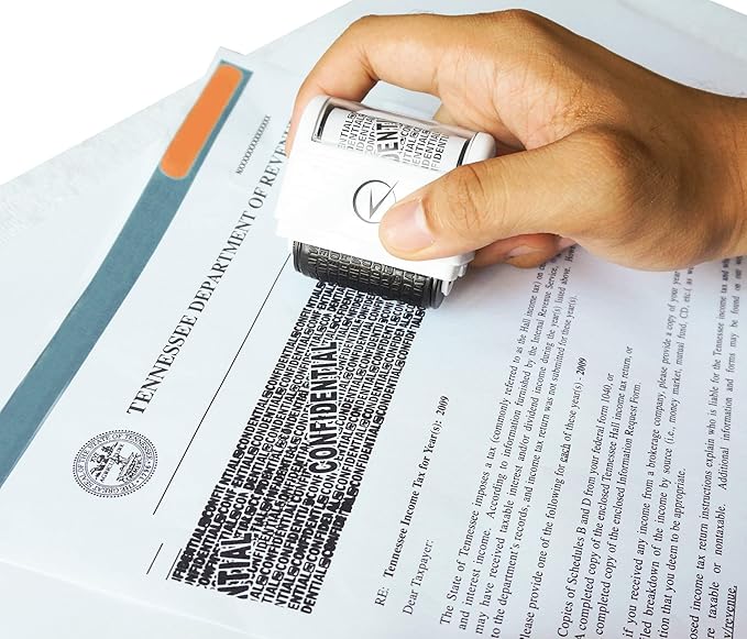 Identity Theft Protection Roller Stamps Wide Kit - Confidential Roller Stamp, Anti Theft, Privacy & Security Stamp, Designed for ID Blackout Security - Classy White with 3 Refills