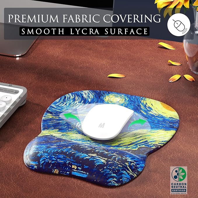 MROCO Ergonomic Mouse Pad with Gel Wrist Rest, Comfortable Mousepad with Smooth Wrist Support Surface and Non-Slip PU Base for Pain Relief, Computer, Laptop, Office & Home, 9.4 x 8.1 in, Starry Night