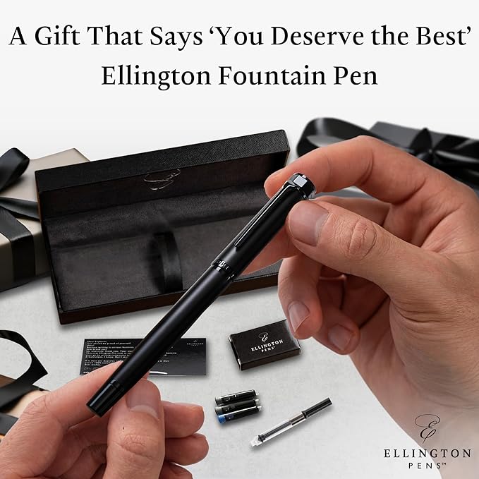 Luxury Fountain Pen Set- Fountain Pens for Writing - Smooth Fine Nib - Includes Refillable Ink Converter, 3 Ink Cartridges [Black & Blue], Gift Box - Elegant Calligraphy