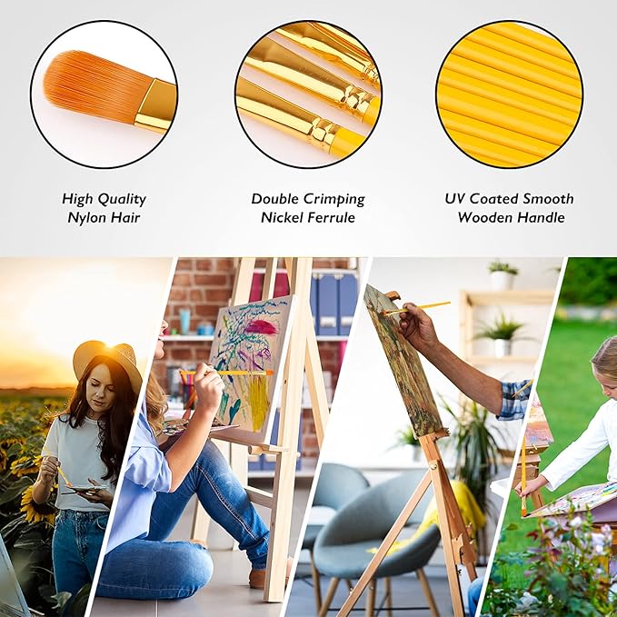 Paint Brushes Set, 20 Pcs Paint Brushes for Acrylic Painting, Oil Watercolor Acrylic Paint Brush, Artist Paintbrushes for Body Face Rock Canvas, Kids Adult Drawing Arts Crafts Supplies, Yellow