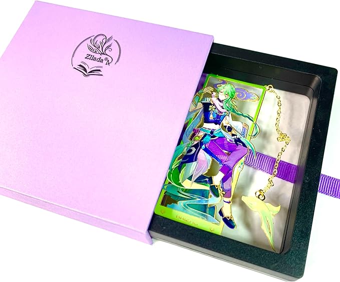 Genshin Impact Baizhu Metal Bookmark - Anime Figure Merch with 3D Display Box - Birthday Gifts for Fans Friends Gamer Book Lovers - Zllada