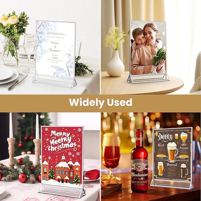 8.5X11 Sliver Frames Acrylic Sign Holder Double-Sided Sliver Picture Frames for Menu Holder Wedding Table Number Holder Christmas Photo Frames with Removable Sticky Dots -6 Pack
