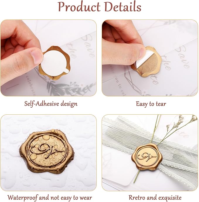 Yoption Initial N Wax Seal Stickers, 100 Pack Antique Gold Letter Self Adhesive Envelope Sealing Stickers for Wedding Party Birthday Christmas (N)