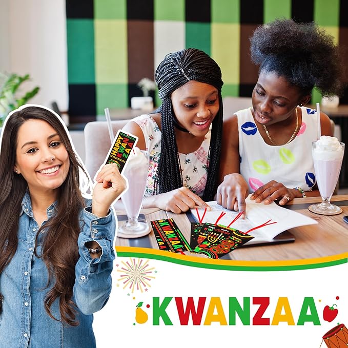 240 Pcs Kwanzaa Bookmarks with Ribbon Happy Kwanzaa Double Sided Page Markers African Traditional Heritage Reading Accessories for Book Lovers Kwanzaa Holiday Party Festival Celebrates