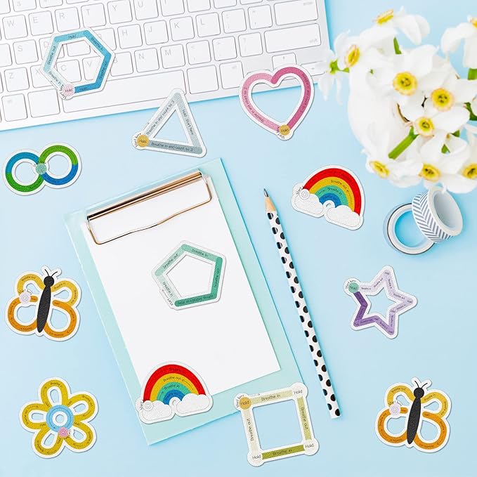 80 Pcs Anxiety Sensory Stickers with Inspirational Quotes Calm Textured Strips Relief Mental Health Stickers School Office Adhesive Sensory Tape Anti Stress Toys for Adults Teens (Lovely)