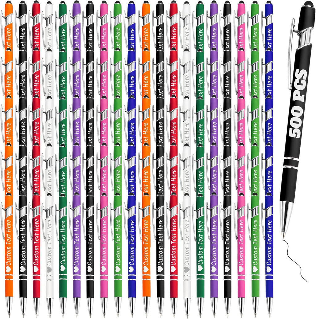 Personalized Pens Bulk 500 with Name Custom Engraving Ballpoint Pens with Stylus Tip Customized Smooth Writing Pens Personalized Gifts for Anniversary Birthday or Graduation(Assorted,Black Ink)