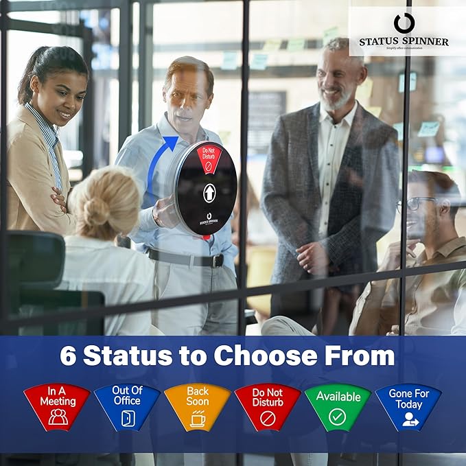 Out Of Office Sign for Door, 6 Options Status Private Sign, In a Meeting, Do Not Disturb, Working Remotely, In Out Sign Available and Away