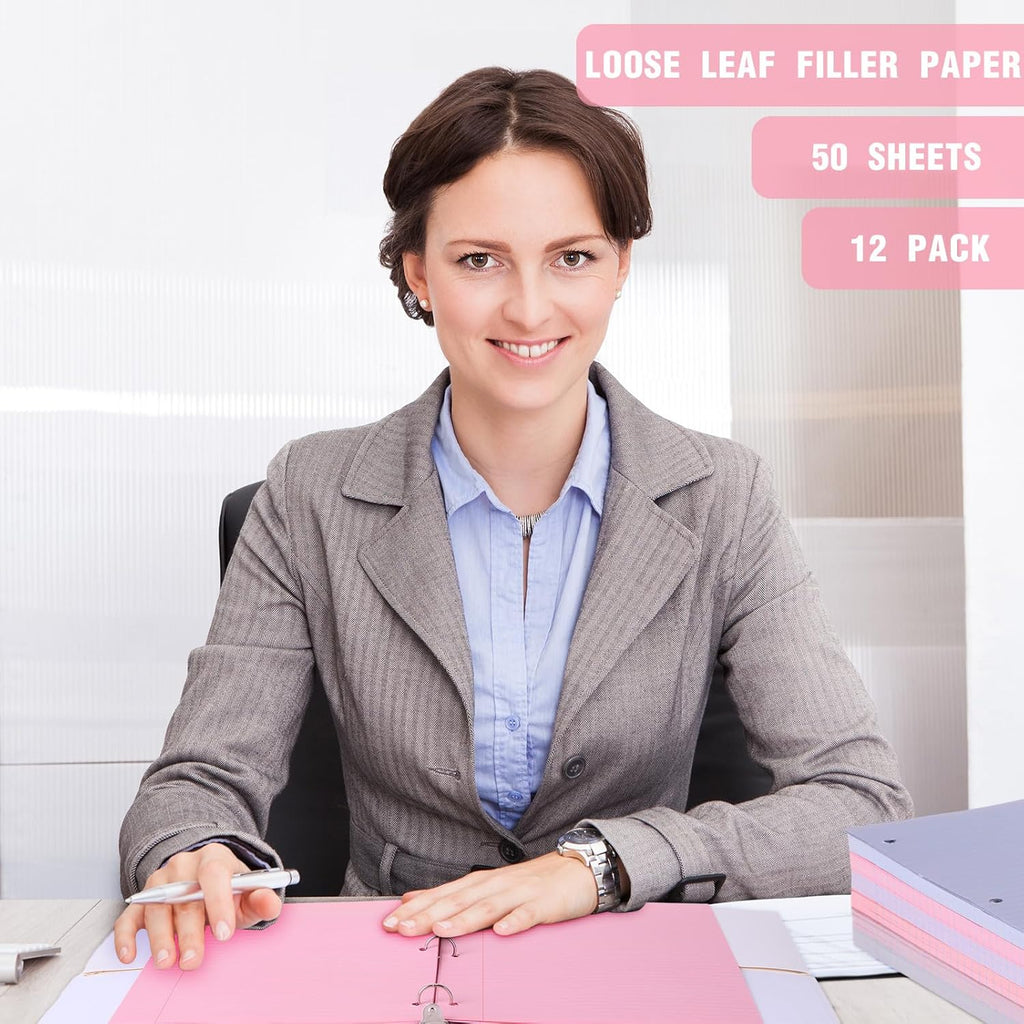 PerKoop 600 Sheets Colored Loose Leaf Paper 8.5" x 11" college ruled Lined 3 Hole Punched notebook Filler Paper for 3 Ring Binders Office School Supplies (Fantasy Color)