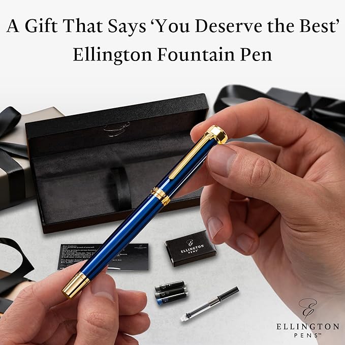 Luxury Fountain Pen Set- Fountain Pens for Writing - Smooth Medium Nib - Includes Refillable Ink Converter, 3 Ink Cartridges [Black & Blue], Gift Box - Elegant Calligraphy