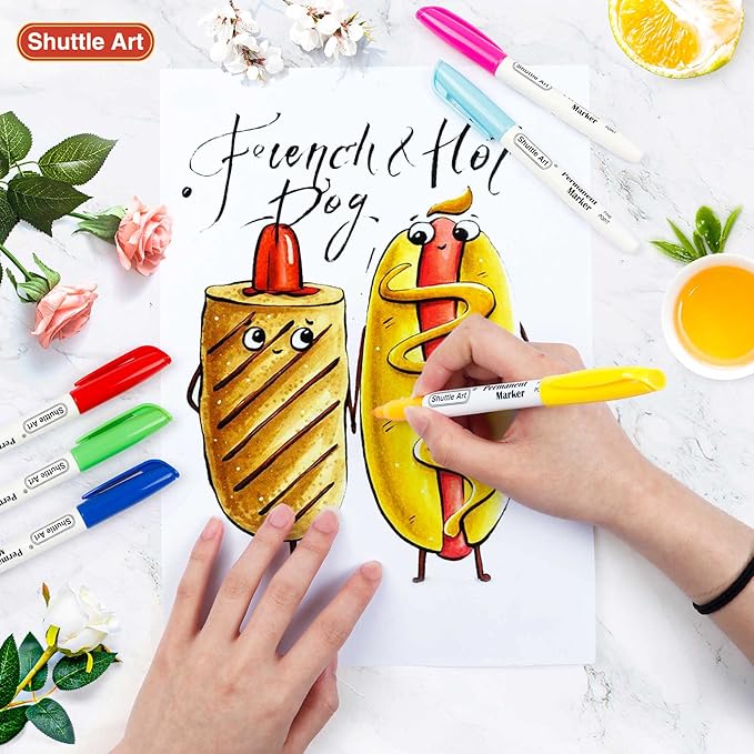 Shuttle Art 30 Colors Permanent Markers, Fine Point, Assorted Colors, Works on Plastic,Wood,Stone,Metal and Glass for Kids Adult Coloring Doodling Marking