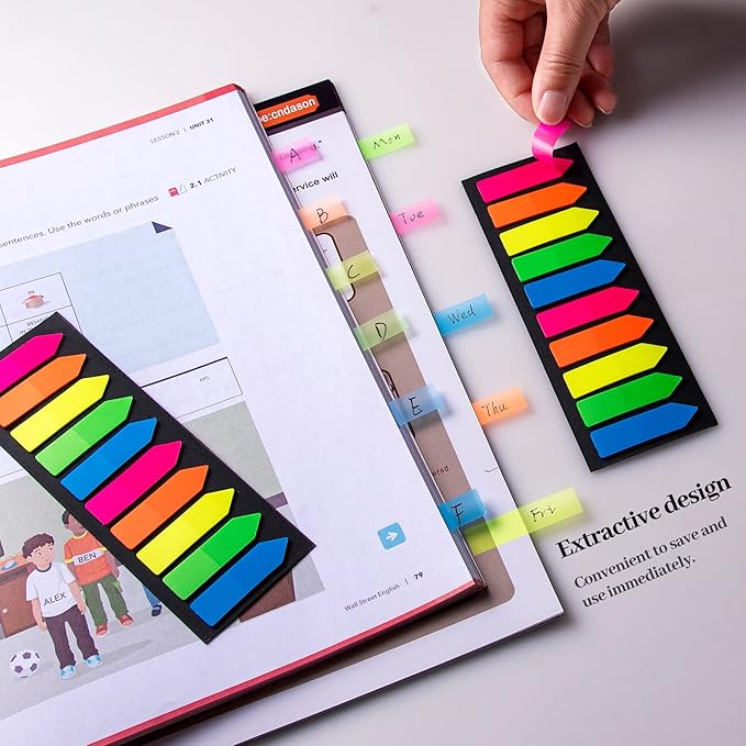 2400 Pcs Sticky Tabs Page Markers Sticky Index Tabs, Arrow Flag Tabs - 10 Primary Color Tabs Page Flag Markers Bookmarks