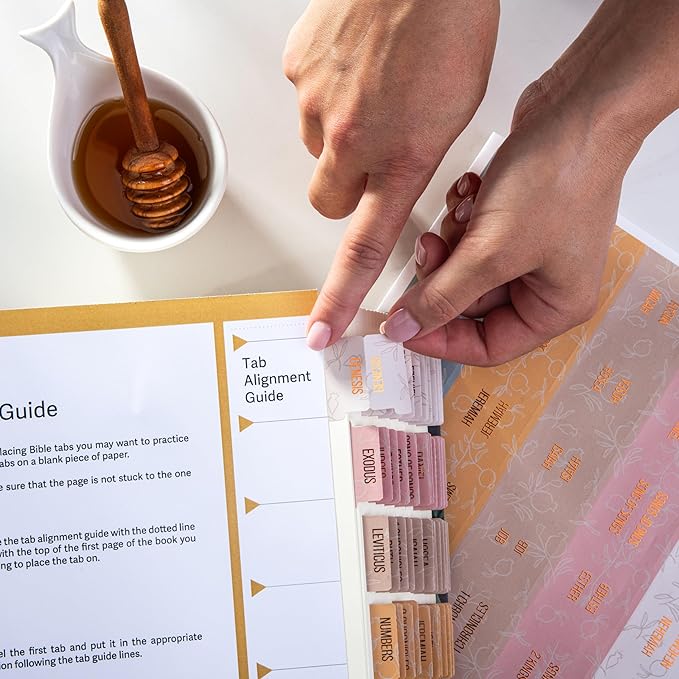 DiverseBee Laminated Bible Tabs (Gold Embossed Lettering), Bible Study Journaling Supplies, Bible Book Tabs, 73 Bible Tabs for Women and Men, Includes 4 Blank Tabs (Honeydew)