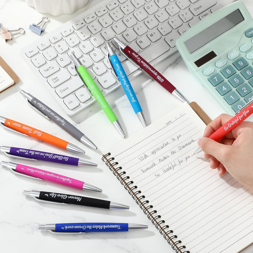 Yeaqee 100 Pcs Inspirational Pens Employee Appreciation Back to School Gifts Motivational Thank You Metal Greeting Quote Ballpoint Pen for Coworker Teacher(Multicolored,Member)