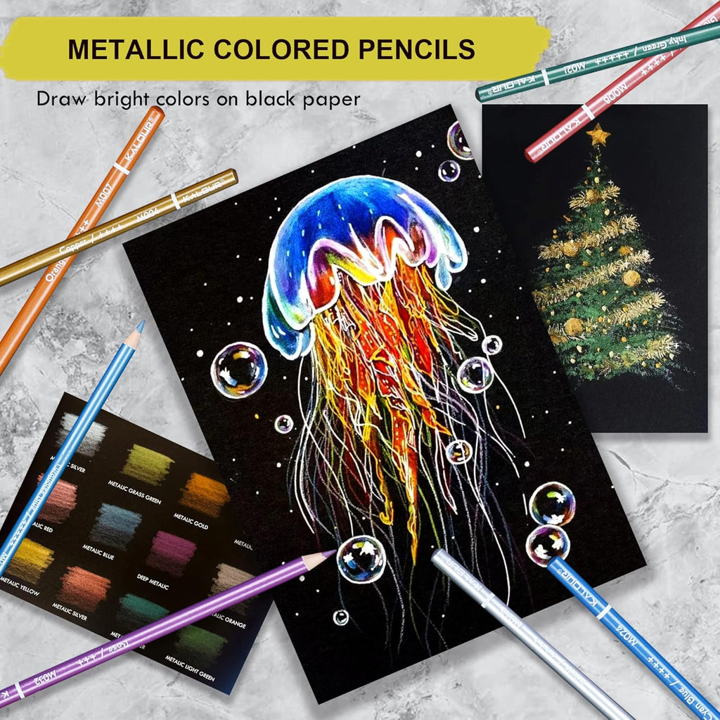 KALOUR 72 Piece Metallic Colored Pencils, Soft Core with Vibrant Color,Ideal for Drawing, Blending, Sketching, Shading, Coloring for Adults Artists Beginners