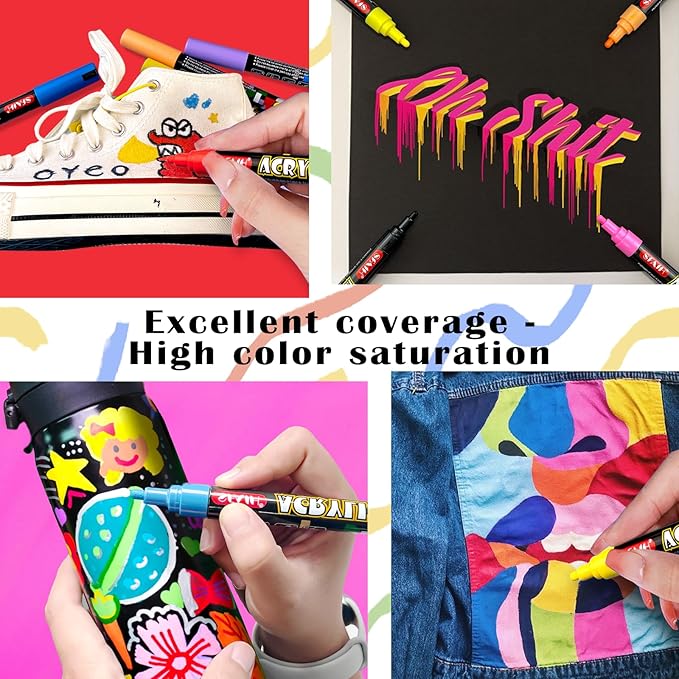 SFAIH Acrylic Creative Markers Set of 60 With 14 Metallics, Organizer, 3mm Medium Tips - Holiday Paint Markers, Gift for Kids and Adults - Art Supplies