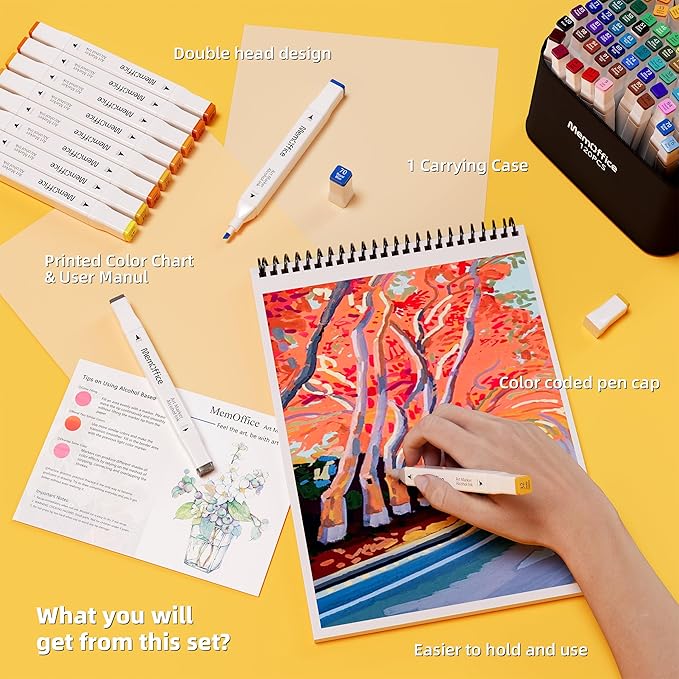 Marking ink 162 Colors Dual Tip Artist Alcohol Markers Set with Carrying Case - Perfect for Coloring, Drawing, Sketching, Card Making and Illustration - Perfect for Adults and Kids