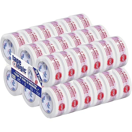 Aviditi Tape Logic 2 Inch x 110 Yard 2.2 Mil Red/White, Heavy Duty Packing Tape, "Stop If Seal is Broken" 36 Pack, Perfect for Packing, Shipping, Moving, Home and Office