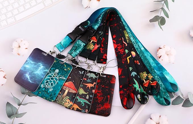 Red & Black ID Lanyard Badge Holder & Retractable Badge Reel Clip Horror Halloween Keychain Lanyard for Women Men Teens for ID Badges Cool Goth Key Lanyard ID Holder