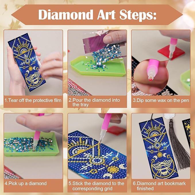 Anseal 5D Diamond Painting Bookmarks for Book Lovers, Rhinestone PU Leather Diamond Art Bookmark for Women Girls, Tassel Beaded Book Mark for Graduation Birthday Reading Present (Tarot)