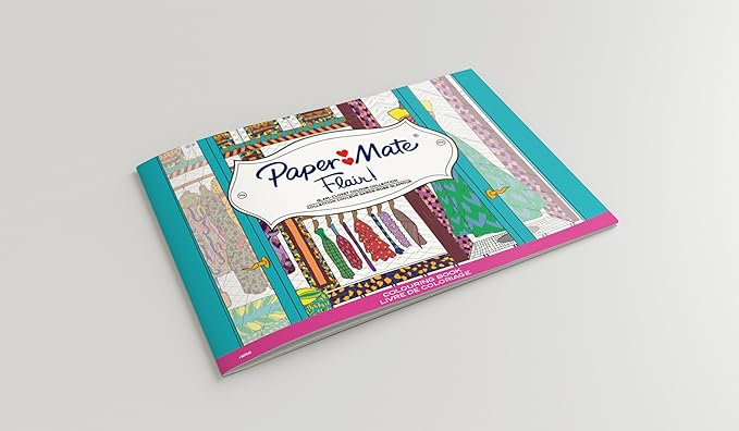 Paper Mate Flair Felt Tip Pens, Medium Point with Women’s Closet Adult Colouring Book - Assorted Colours, Count of 20