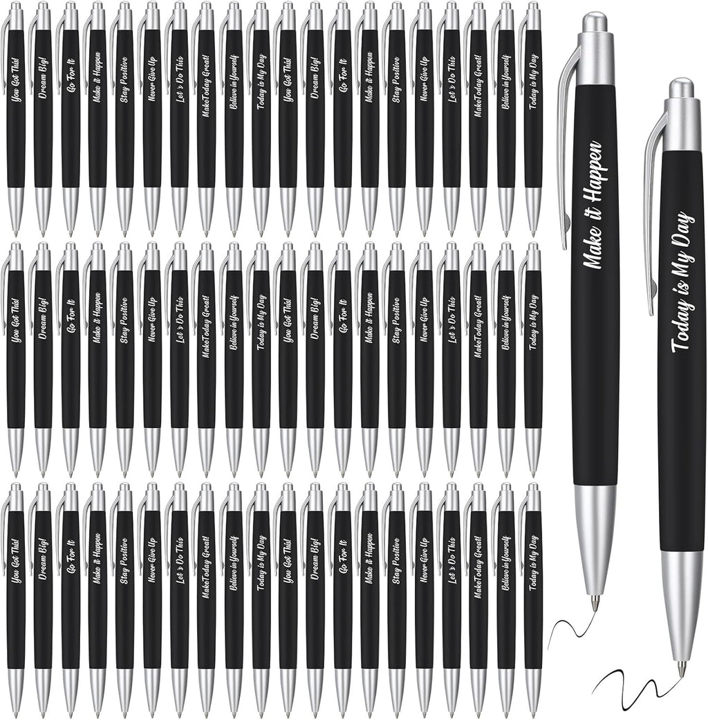 Yeaqee 100 Pcs Inspirational Pens Employee Appreciation Back to School Gifts Motivational Thank You Metal Greeting Quote Ballpoint Pen for Coworker Teacher(Black,Inspirational)