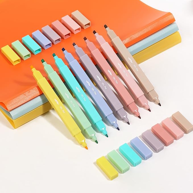 Mr. Pen- Dual Tip Aesthetic Highlighters, 8 pcs, Fine & Chisel Tips, Pastel Colors, Cute Highlighters Assorted Colors, Bible Highlighters and Pens No Bleed Highlighters for Bible Pages No Bleed