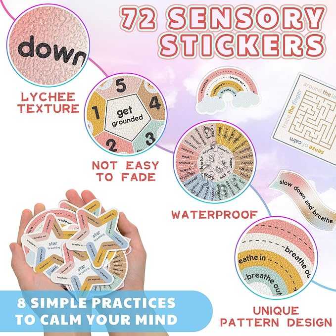 Libima 72 Pieces Anxiety Sensory Stickers Anxiety Textured Stickers Fidget Stickers Mindfulness Sticker School Counselor Supplies Adult Sensory Items Anxiety Relief, 9 Styles(Morandi Color)