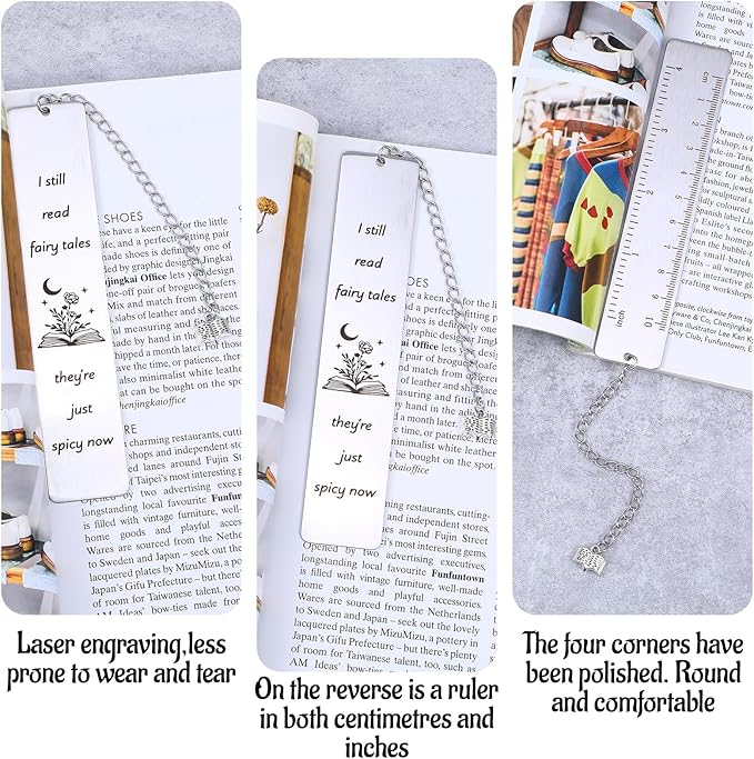Fairytales Metal Bookmark for Women Men, Funny Bookmarks with Gift Box Book Lover Spicy Fancy Bookmarks Book Marks for Reading Gift Book Mark with Pendant for Book Lovers Friend(Silver)
