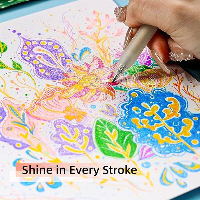 Glitter Gel Pens 8 Color Retractable Glitter Gel Pen Set 0.7mm Colored Pens for Journaling Coloring Drawing Office School Art Supplies(8A)…