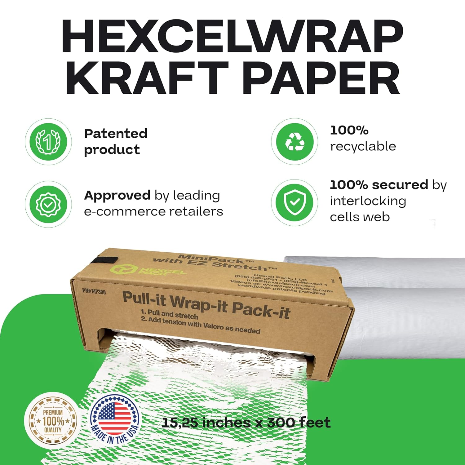 IDL Packaging 15.25" x 300' Refill Roll (Pack of 2) for MP-300W HexcelWrap Honeycomb Packing Paper Station, White - Natural Kraft Paper with Interlocking Slit Design for Shipping and Moving