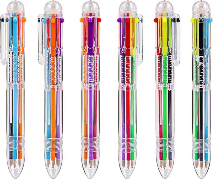 IHPUKIDI 48 Pack 0.5mm 6-in-1 Multicolor Ballpoint Pen, 6 Color Transparent Barrel Retractable Ballpoint Pens for Office School Supplies Students Gift