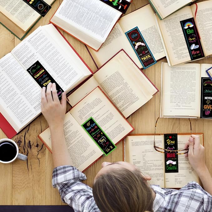 LiYiQ 100 Pcs Motivational Encouraging Inspirational Bookmarks 6×2-inch Double-Sided Bookmarks for Book Lovers Cute Bookmarks for Reading Bookmarks for Students School Supplies