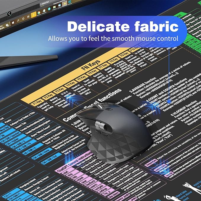 Waterproof Desk pad—Excel Cheat Sheet Desk pad—Contains Various commonly Used Office Software Such as Excel, Word, etc—Large XL Mouse pad Gaming|Office Keyboard pad|Computer mat with excel Shortcuts