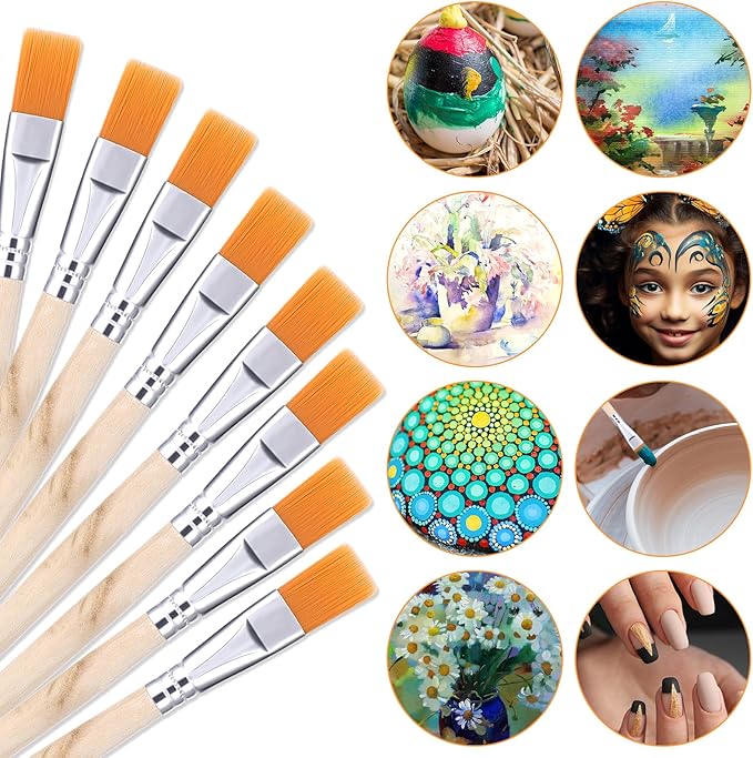 10Pcs 3/5 Inch Flat Paint Brushes Wood Paint Brush Artist Craft Paint Brushes Watercolor Small Brush Bulk Painting Brush Art Detail Oil Brush for Kid Adult(5.5 x 3/5 Inch)