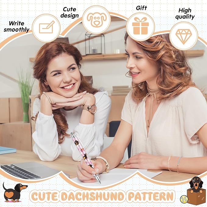 Ireer 8 Pcs Ballpoint Pens for Women 1.00 mm Cute Black Ink Fancy Pens Fine Point Smooth Writing for Journaling Aesthetic Office Supplies(Dachshund)